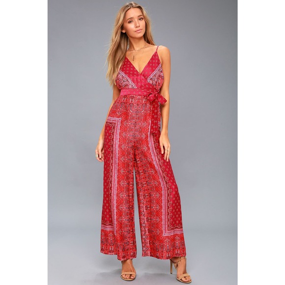 Free People Pants - Free People Cabbage Rose Pink Multi Print Jumpsuit Size 4
